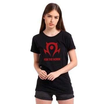Qivi Of Warcraft For The Horde World Baskılı Siyah Örme Kadın T-shirt