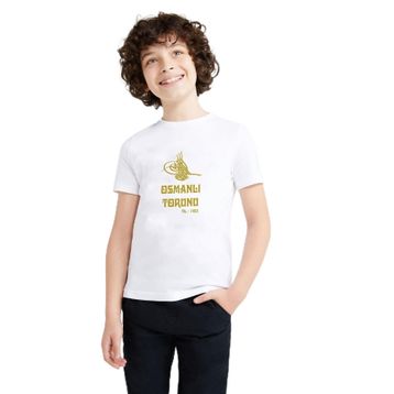 Qivi Osmanlı Torunu Tugra 1453 Baskılı Unisex Çocuk Beyaz T-shirt
