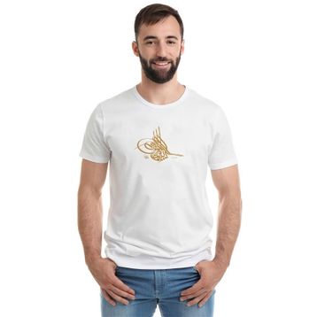 Qivi Osmanlı Tuğrası Baskılı Beyaz Erkek T-shirt