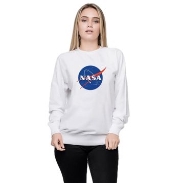 Qivi P11292S3070 Nasa Logo Simge Baskılı Örme Kadın Beyaz Sweatshirt