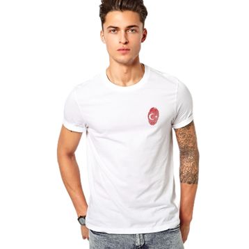 Qivi Parmak İzi Türk Bayrağı Dna Baskılı Beyaz Erkek T-shirt