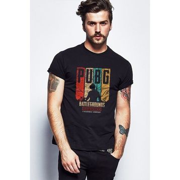 Qivi Pubg Battlegrounds Corporation Baskılı Siyah Erkek Örme T-shirt