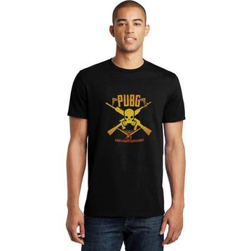 Qivi Pubg Kuru Kafa Sarı Baskılı Siyah Erkek Örme T-shirt