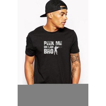 Qivi Pubg Peek Me On Lan Bro Baskılı Siyah Erkek Örme T-shirt
