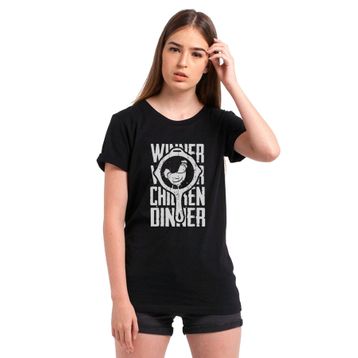 Qivi Pubg Winner Tava Tavuk Baskılı Beyaz Örme Kadın T-shirt