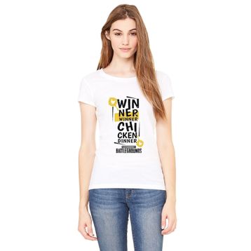 Qivi Pubg Winner Winner Baskılı Beyaz Örme Kadın T-shirt