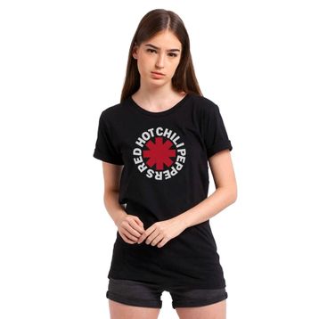 Qivi Red Hot Chilippers Baskılı Siyah Örme Kadın T-shirt