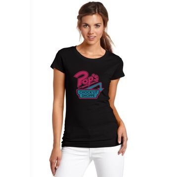 Qivi Riverdale Pop's Chock'lit Shoppe Baskılı Siyah Örme Kadın T-shirt