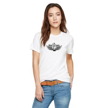 Qivi Rock Roll Kanatlı Baskılı Beyaz Örme Kadın T-shirt
