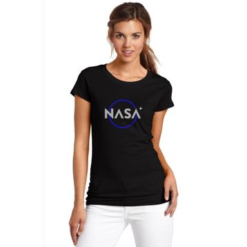 Qivi Rocket Logo Royalty Baskılı Siyah Örme Kadın T-shirt