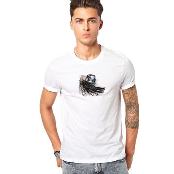 Qivi Şahin Resim Suluboya Resim Falcon Illüstrasyon Baskılı Beyaz Erkek T-shirt
