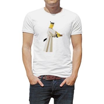 Qivi Samurai Jack Örme Baskılı Beyaz Erkek T-shirt