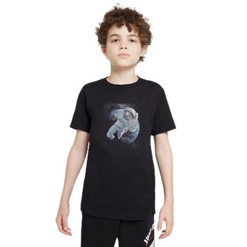 Qivi SFK0590-COCTS Astronot Dünyadan Uzaya Yolculuk Baskılı Unisex Çocuk Siyah T-shirt