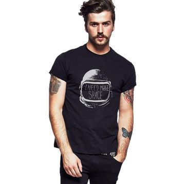 Qivi SFK0602ERKTS Astronot I Need More Space Uzay Baskılı Siyah Örme Erkek T-shirt