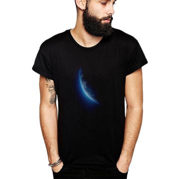 Qivi SFK0607ERKTS Dünya Mavi Baskılı Siyah Örme Erkek T-shirt