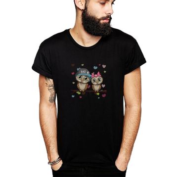 Qivi SFK0919ERKTS Ağaç Dalı Üzerinde Tünemiş İki Kahverengi Baskılı Siyah Örme Erkek T-shirt