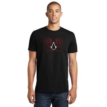 Qivi SFK0942ERKTS Assassin's Creed Logo Eagle Baskılı Siyah Örme Erkek T-shirt