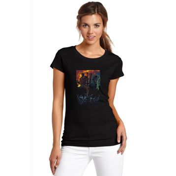 Qivi SFK2378KDNTS Baskılı Siyah Kadın Örme T-shirt