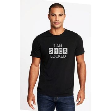 Qivi Sherlock I Am Sher Locked Baskılı Siyah Erkek Örme T-shirt
