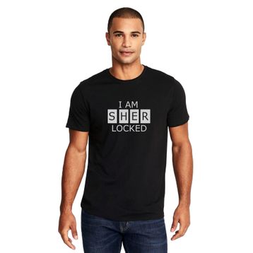 Qivi Sherlock I Am Sher Locked Baskılı Siyah Erkek Örme T-shirt