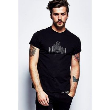 Qivi Silhouette Building Baskılı Siyah Erkek Örme T-shirt