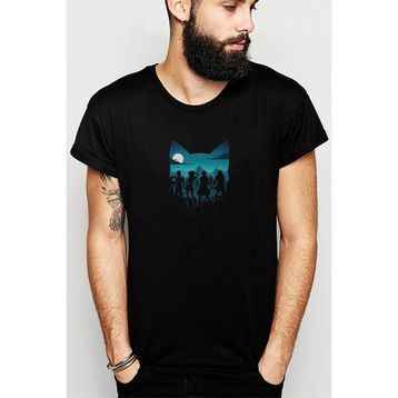 Qivi Silhouette Cat Baskılı Siyah Erkek Örme T-shirt