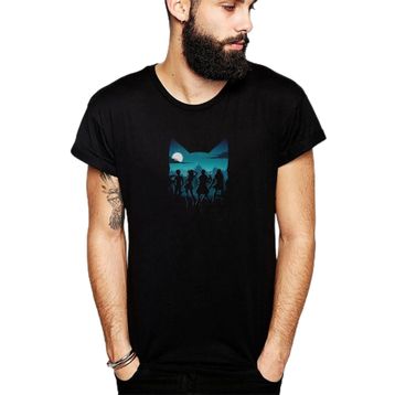 Qivi Silhouette Cat Baskılı Siyah Erkek Örme T-shirt