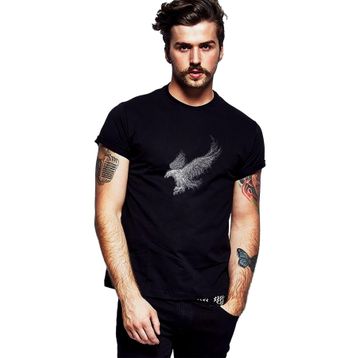 Qivi Silhouette Eagle Wings Baskılı Siyah Erkek Örme T-shirt