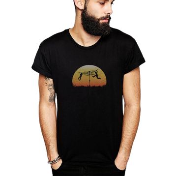 Qivi Silhouette Merry Go Sunset Baskılı Siyah Erkek Örme T-shirt