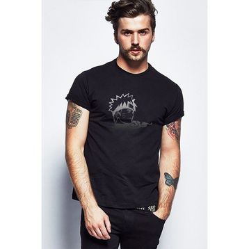 Qivi Silhouette Naruto Baskılı Siyah Erkek Örme T-shirt