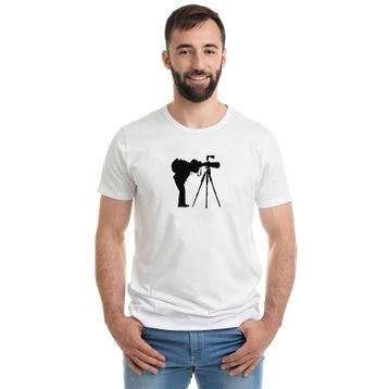 Qivi Silhouette Photography Baskılı Beyaz Erkek T-shirt