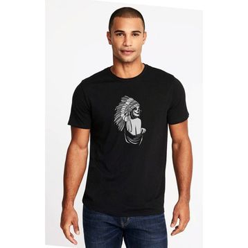 Qivi Skull Kızılderili Baskılı Siyah Örme Erkek T-shirt