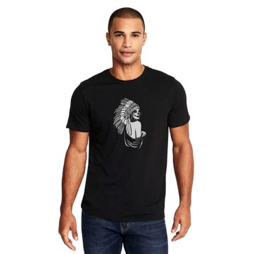 Qivi Skull Kızılderili Baskılı Siyah Örme Erkek T-shirt