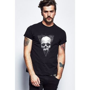 Qivi Skull Triangle Baskılı Siyah Örme Erkek T-shirt