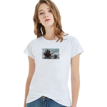 Qivi Skyrim Epic Baskılı Beyaz Örme Kadın T-shirt