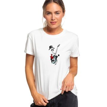 Qivi Slash Cellphone Gitar Baskılı Beyaz Örme Kadın T-shirt
