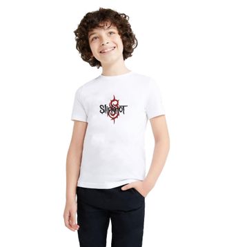 Qivi Slipknot Baskılı Unisex Çocuk Beyaz T-shirt