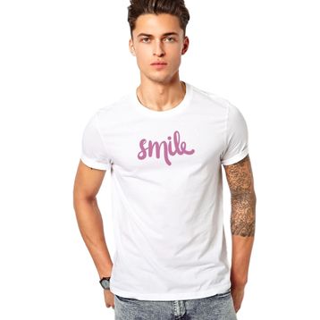 Qivi Smile Euclidean Microsoft Word Baskılı Beyaz Erkek Örme T-shirt