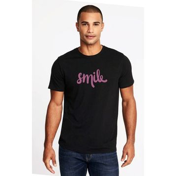 Qivi Smile Euclidean Microsoft Word Baskılı Siyah Örme Erkek T-shirt