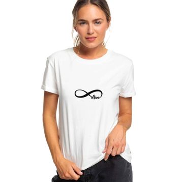 Qivi Sonsuzluk Love Black Baskılı Beyaz Kadın Örme T-shirt
