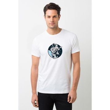 Qivi Space Bond Gitar Baskılı Beyaz Erkek Örme T-shirt