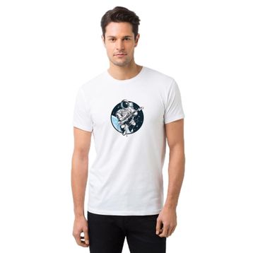 Qivi Space Bond Gitar Baskılı Beyaz Erkek Örme T-shirt