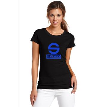 Qivi Sparco Logo Baskılı Siyah Kadın Örme T-shirt