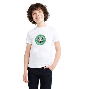 Qivi Star Wars Coffee Baskılı Unisex Çocuk Beyaz T-shirt