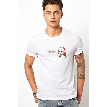 Qivi Stkrh72 Lady Gaga Baskılı Beyaz Erkek Örme T-shirt