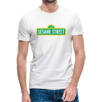 Qivi Susam Sokağı Baskılı Beyaz Erkek Örme T-shirt