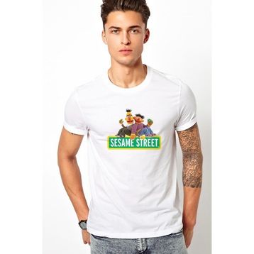 Qivi Susam Sokağı Baskılı Beyaz Erkek Örme T-shirt