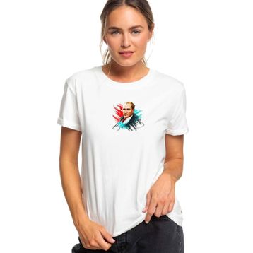 Qivi Tc Ulu Önder Mustafa Kemal Atatürk Baskılı Beyaz Örme Kadın T-shirt