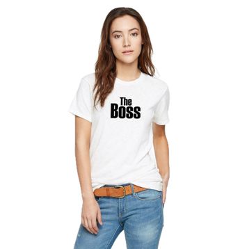 Qivi The Boss Baskılı Beyaz Örme Kadın T-shirt
