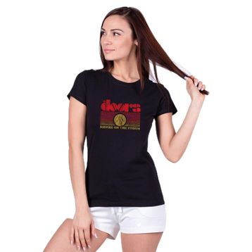 Qivi The Doors Riders On The Baskılı Siyah Örme Kadın T-shirt